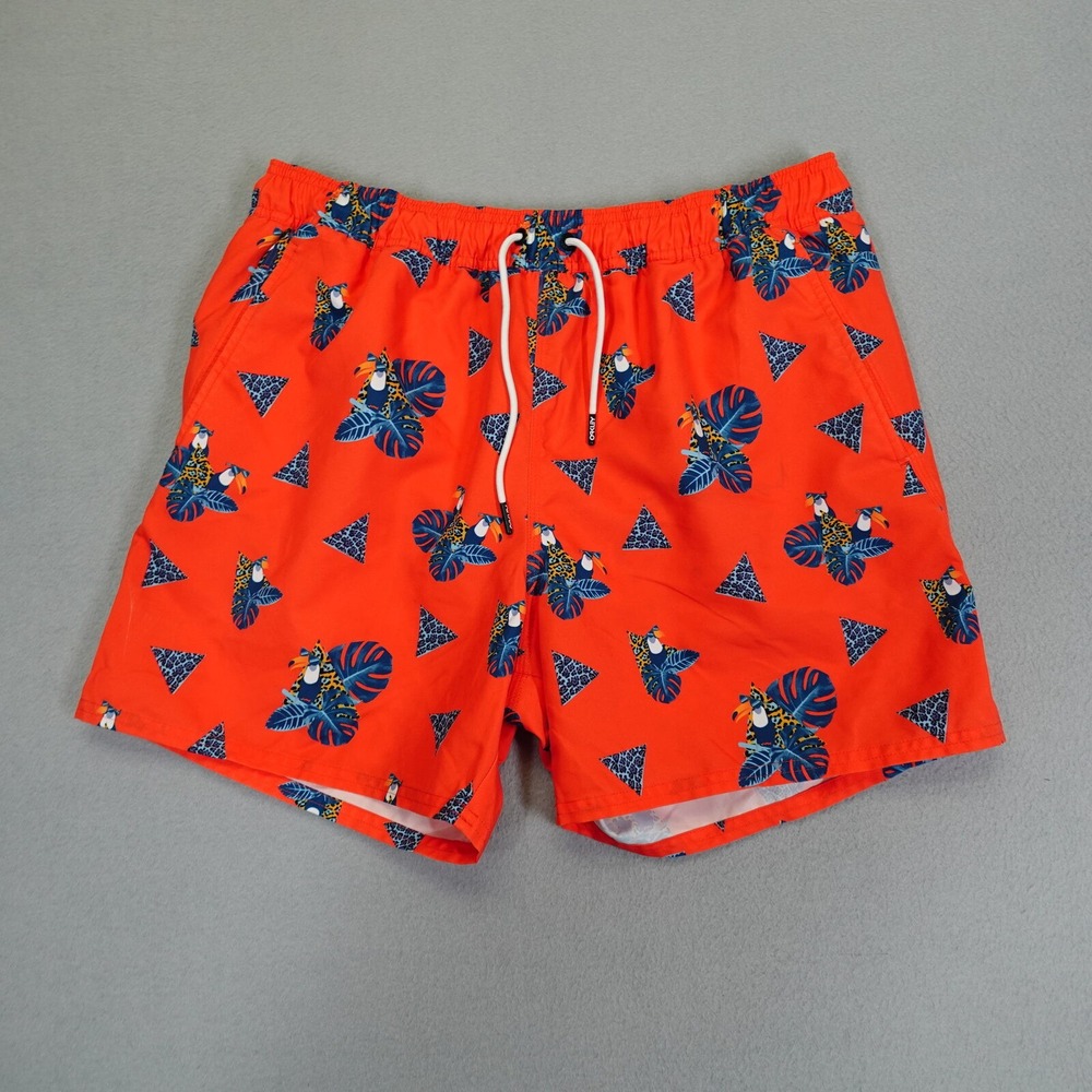 Oakley Swim Trunks Mens M Orange Toucan Floral Regular Fit Shorts Beachwear